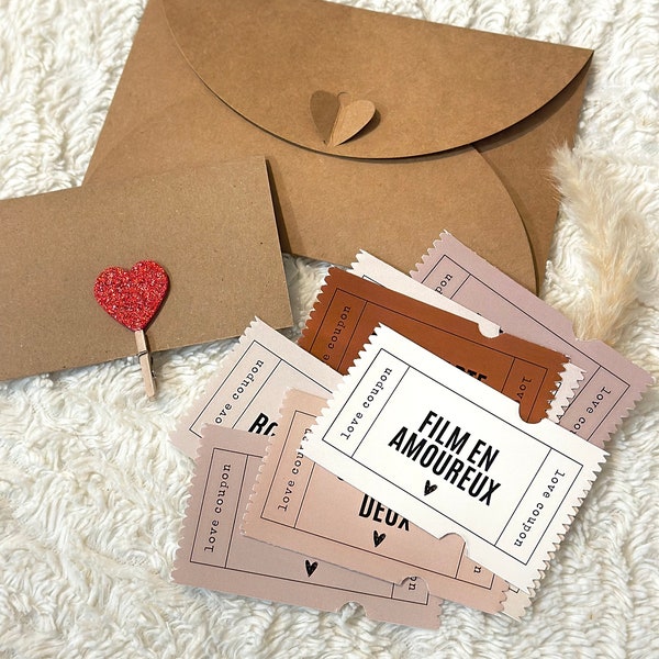 COUPON - Love coupon, 8 coupons amour Saint Valentin, tickets saint Valentin personnalisables, cadeau saint Valentin, cadeau couple