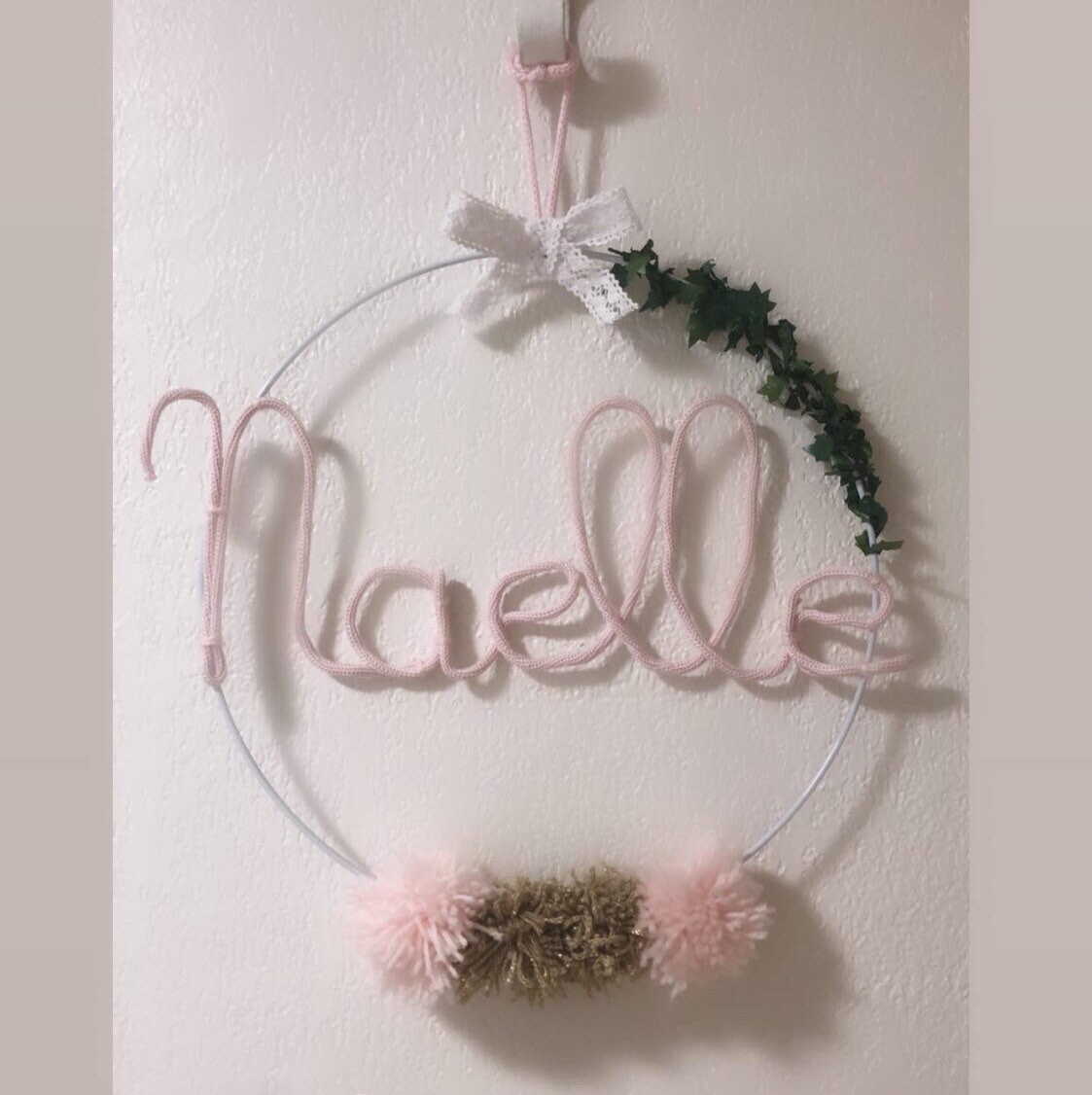 Rose & Gold - Prénom en Tricotin Naelle Couronne Décoration Murale Enfant