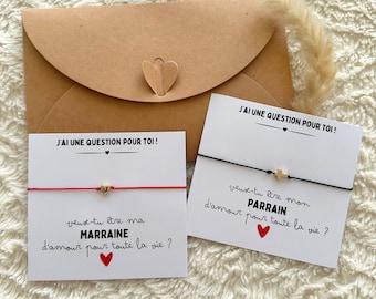 PARRAIN MARRAINE - Demande parrain, Demande marraine, bracelet cordon, cadeau parrain, cadeau marraine, annonce marraine, annonce parrain