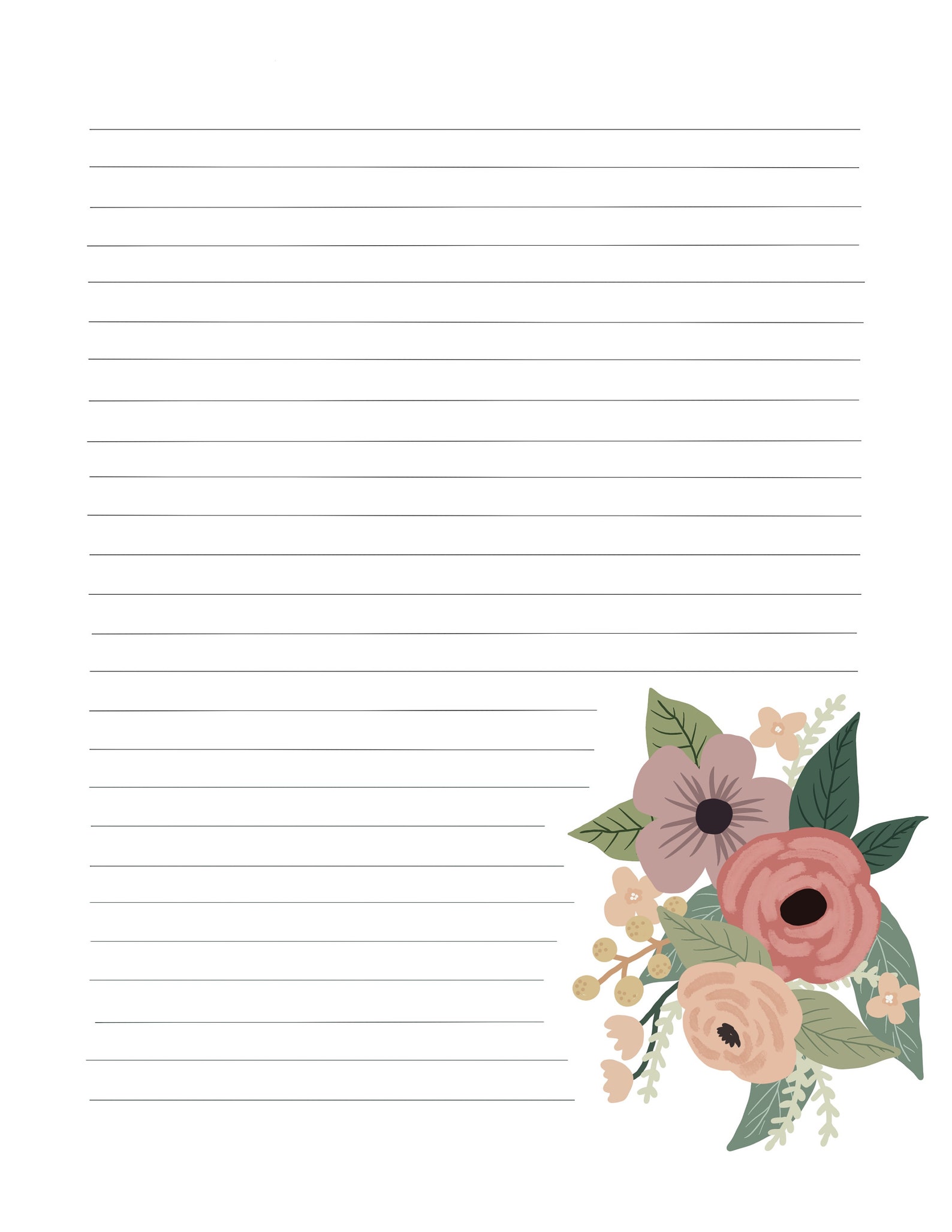 Floral Letter Paper Instant Download Printable Letter Etsy