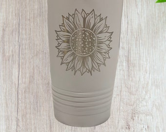 Sunflower Laser Engraved Tumbler, Custom Travel Tumbler, Coffee Mug, Insulated Coffee Cup, Stainless Steel Tumbler, Sunflower Tumbler