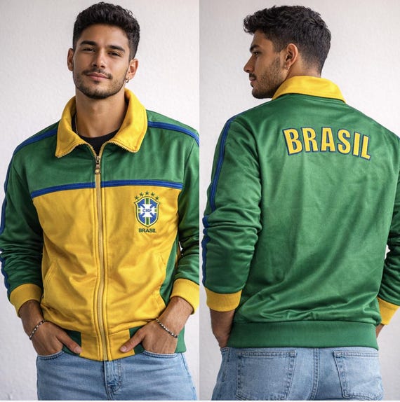 Brasil Men's Soccer Track Jacket | Retro Green Yellow Zip-up