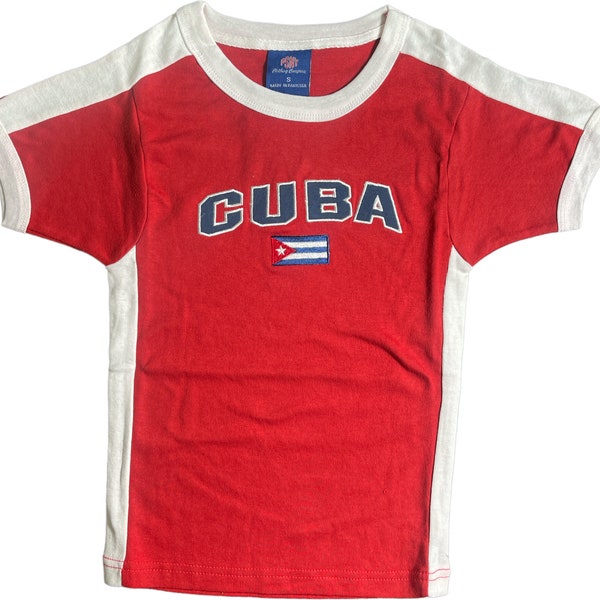 T-shirt en coton brodé drapeau cubain pour femmes