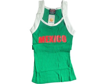 May include: Green tank top with white trim and the word "MEXICO" printed in red.