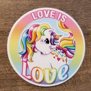 Vintage My Little Pony Rainbow Pride Vinyl Stickers: &quot;Love is Love&quot; | Dishwasher Safe | Weatherproof