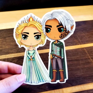 Chibi Aelin Ashryver Galathynius y Rowan Whitethorn Trono de pegatinas de cristal / Licencia oficial