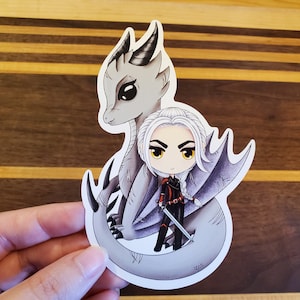 Pegatinas de Chibi Manon Blackbeak y Abraxos de Throne of Glass de Sarah J Maas / Con licencia oficial