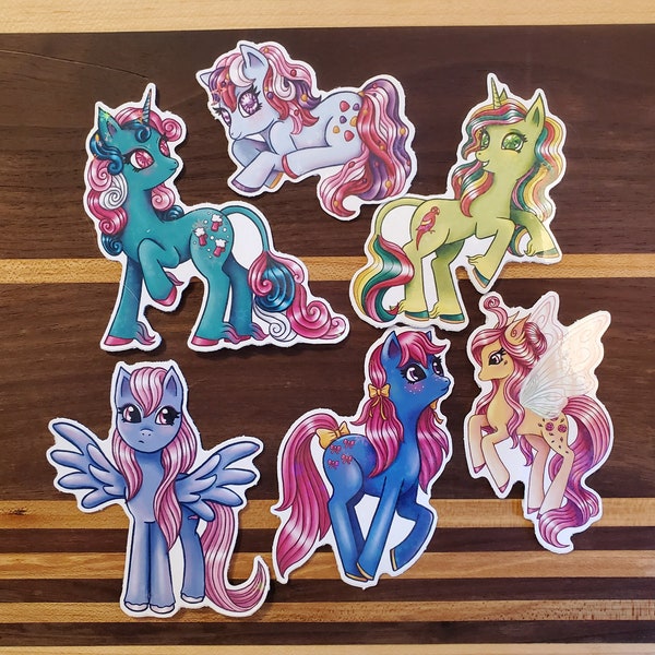 My Little Pony G1 Holographic Star Vinyl Stickers, Choice of: Fizzy, Sweet Stuff, Wind Whistler, Rosedust, Bow Tie, or Mimic