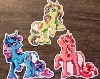Vintage My Little Pony Twinkle-Eyed Vinyl Stickers | Fizzy, Mimic, Galaxy | Dishwasher Safe | Weatherproof