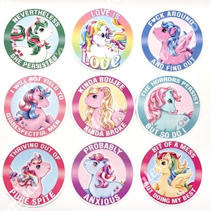 Pegatinas redondas de vinilo vintage de My Little Pony, feministas y conmovedoras / Aptas para lavavajillas / Resistentes a la intemperie / AOC, FDT