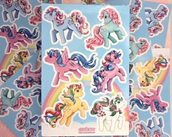Vintage My Little Pony G1-stickervel: 4 x 6" vaatwasmachinebestendig vinyl | Schattige pony's | Weerbestendig | Grillig