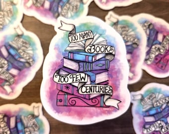 Nevernight Vinyl Stickers: Too many books, too few centuries, by Jay Kristoff, dishwasher safe, waterproof, weatherproof, Mia Corvere