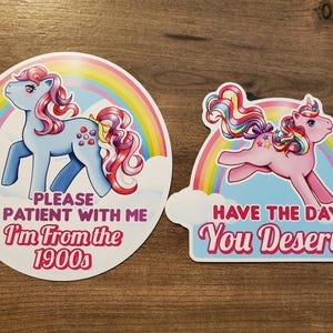 Car Magnets, Vintage My Little Pony Relatable Vinyl: "Have the Day You Deserve" or "Please be patient with me, I'm from the 1900s"