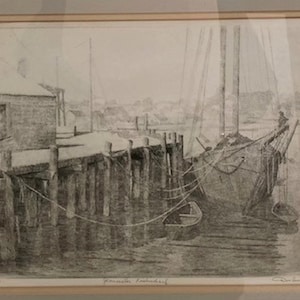 Don Swann (1889-1954) Gloucester Fish Wharf Etching 58/300, Pencil Signed & Titled, Framed