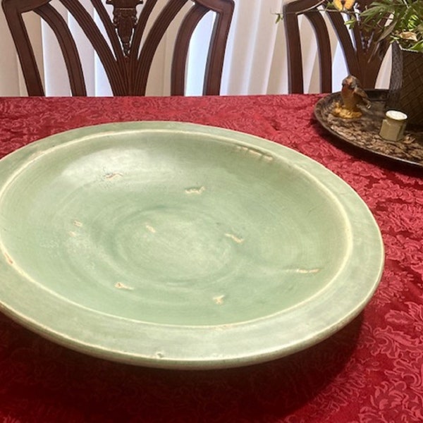 Massive 21" Antique Chinese Longquan Celadon Green Bowl