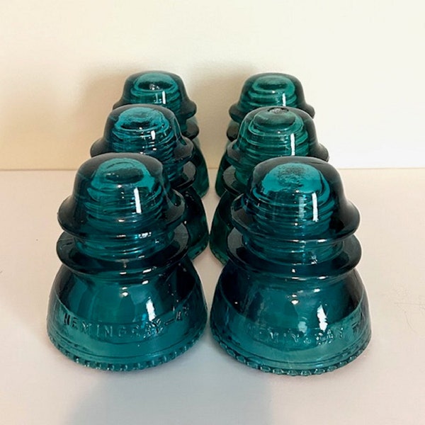 Set of 6 Vintage 1920's-50's Hemingray #42 (CD154) Aqua Blue Green Glass Telegraph Electrical Insulators