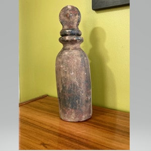 Primitive 16" Red Clay Vessel with Lid/Stopper, Antique Greek or Roman Terracotta