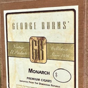Humidor Cigar Box, Cedar Lined, Vintage George Burns Monarch
