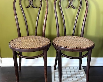 Pair- 1960's Bentwood Thonet Sweetheart Cafe/Bistro Chairs w/Cane Seats