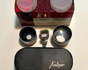 Like New Kalimar Kaligar Auxiliary Telephoto, Wide-Angle, Viewfinder Lens Set for Kodak Instamatic X-35 & X-45 Cameras, Made in Japan