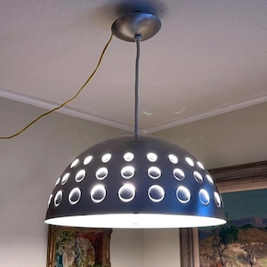 60's MCM 17" Atomic UFO Perforated Dome Ceiling Pendant Light, Gino Sarfatti for Arteluce