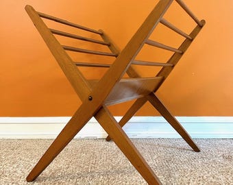 60's MCM Folding Danish Modern Magazine or Book Rack, Vinyl Album Holder