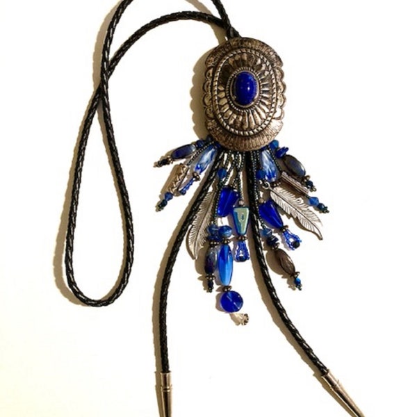 Native American Sterling Silver & Lapis Lazuli Vintage Southwestern Bolo Tie - Lizard with Polka Dot Toes, Sedona Arizona