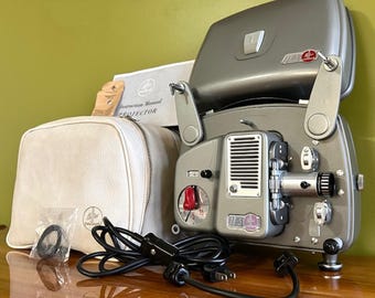 Working 60's Bolex Paillard 18-5 Swiss Made Super 8mm Film Projector, Complete w/Leather Case, Cords, Extra Belts