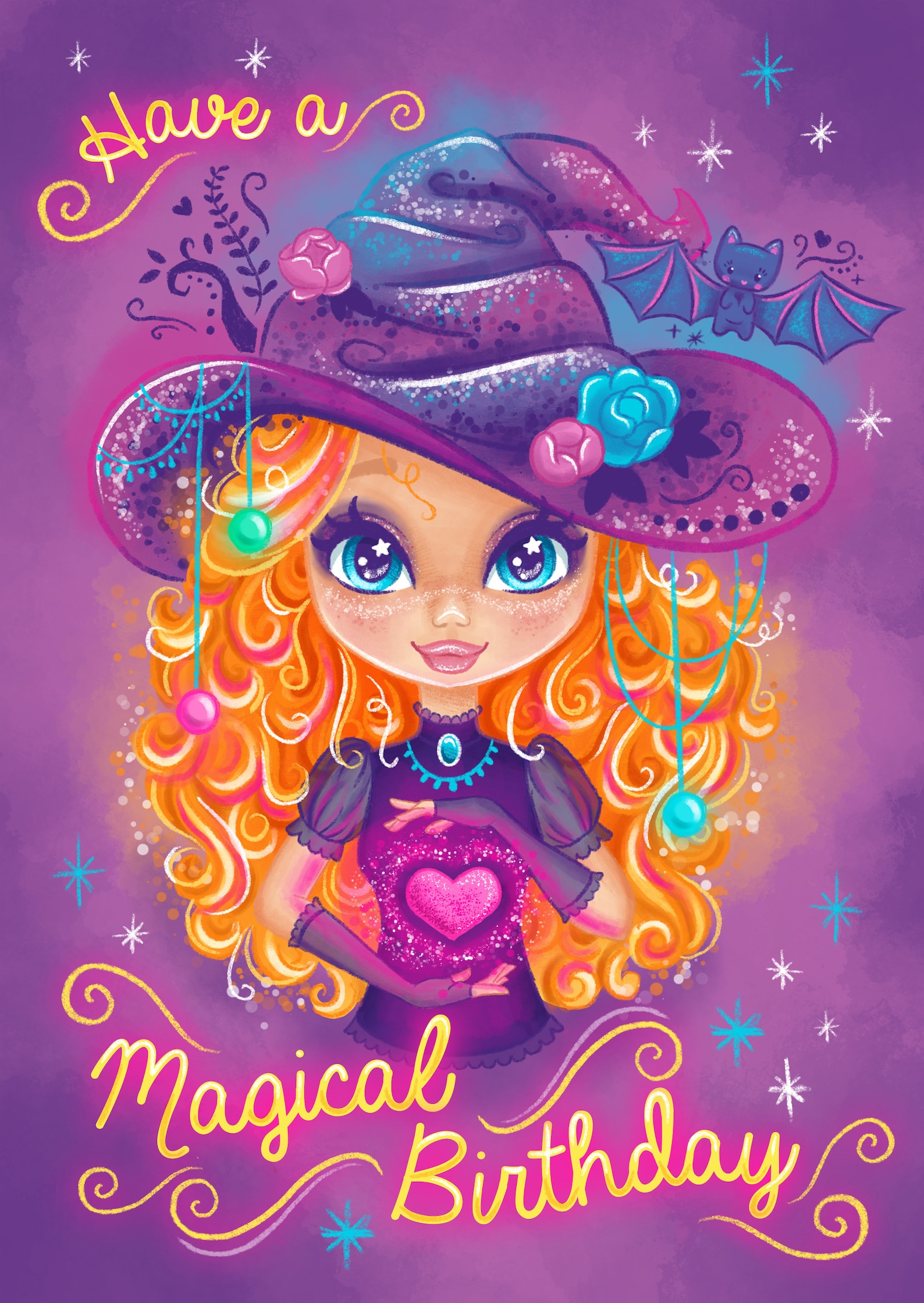 Witch Birthday Card Magical Girl Witchy Cards Conjure a Etsy