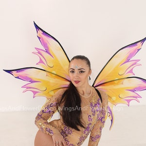 Yellow pink butterfly wings, butterfly fairy wings, costume wings, Fairy wings, yellow phoenix wings, Halloween