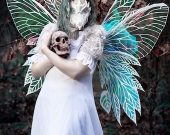 Iridescent Rainbow White Butterfly Fairy Wings: Fantasy Elf Costume