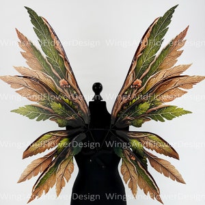 Butterfly green orange yellow brown forest fairy autumn leaves wings Photo Prop, wedding butterfly magical fairy wings, fantasy halloween