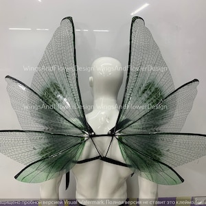 Transparent Green Fairy Wings: Butterfly Elf Costume, Halloween Fantasy
