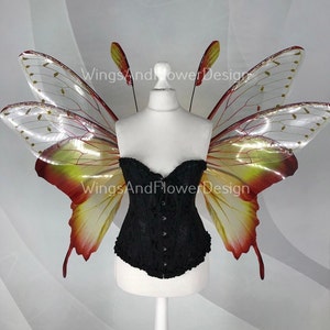 Butterfly green brown red forest fairy wings, fairy wings, wings Photo Prop, wedding wings, butterfly magical fairy wings, fantasy halloween