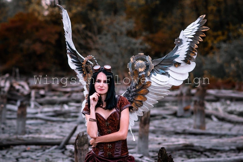 unique wings wings wings with cogs Gothic Wings white angel wings steampunk costume Wings steampunk biomechanical