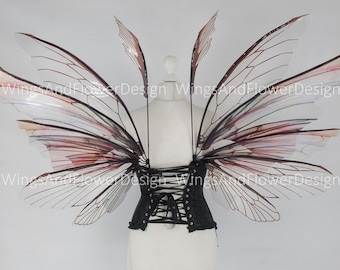 Brown transparent clear butterfly fairy wings, costume wings, dreamlike fairytale fairy wings, white Swallowtail, Blue wings, halloween