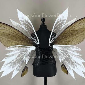 Butterfly gold white brown forest fairy leaves wings, wings Photo Prop, wedding wings, butterfly magical fairy wings, fantasy halloween