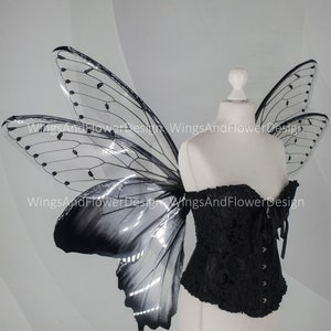 Large adult butterfly dark black gray wings, forest fairy wings, wings Photo Prop, butterfly magical fairy wings, fantasy halloween image 10