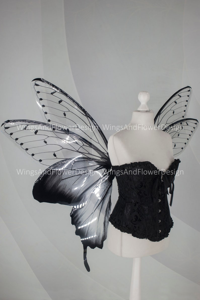 Large adult butterfly dark black gray wings, forest fairy wings, wings Photo Prop, butterfly magical fairy wings, fantasy halloween image 10