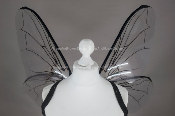 BUZIFU Alas De Hada Mariposa En Estilo Gótico Negro Con Varita, Tela De Gasa Con Efecto Degradado Y Tirantes Elásticos, Accesorio De Disfraz Para Halloween, Fiestas Y Cosplay