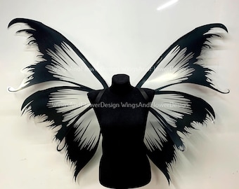 Large Black Transparent Gothic Dark Fae Butterfly Cosplay Fairy Wings, Costume Accessory