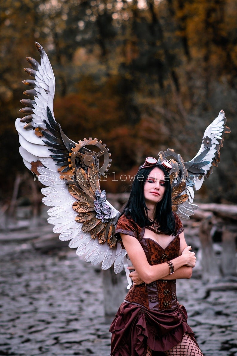 unique wings wings wings with cogs Gothic Wings white angel wings steampunk costume Wings steampunk biomechanical