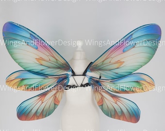 Iridescent Rainbow  Butterfly Fairy Elf Wings Festival Outfit Ethereal Fairycore Photo Prop