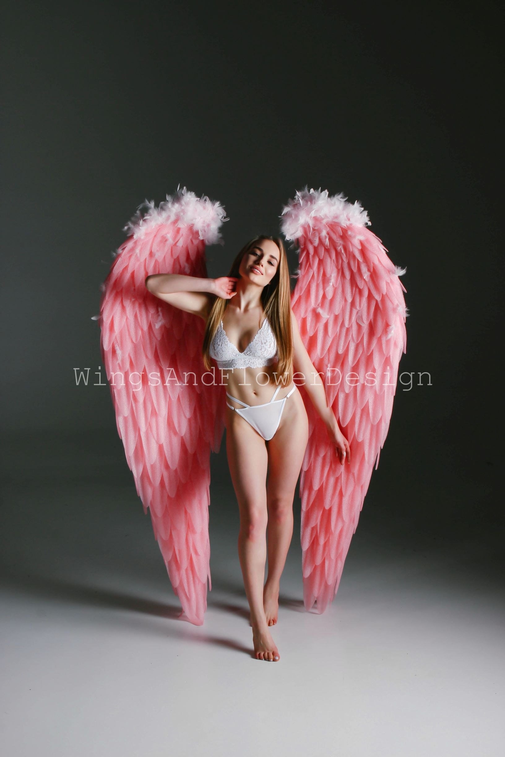 Angelica - Glossy Thong Bodysuit with Angel Wing Detailed Back