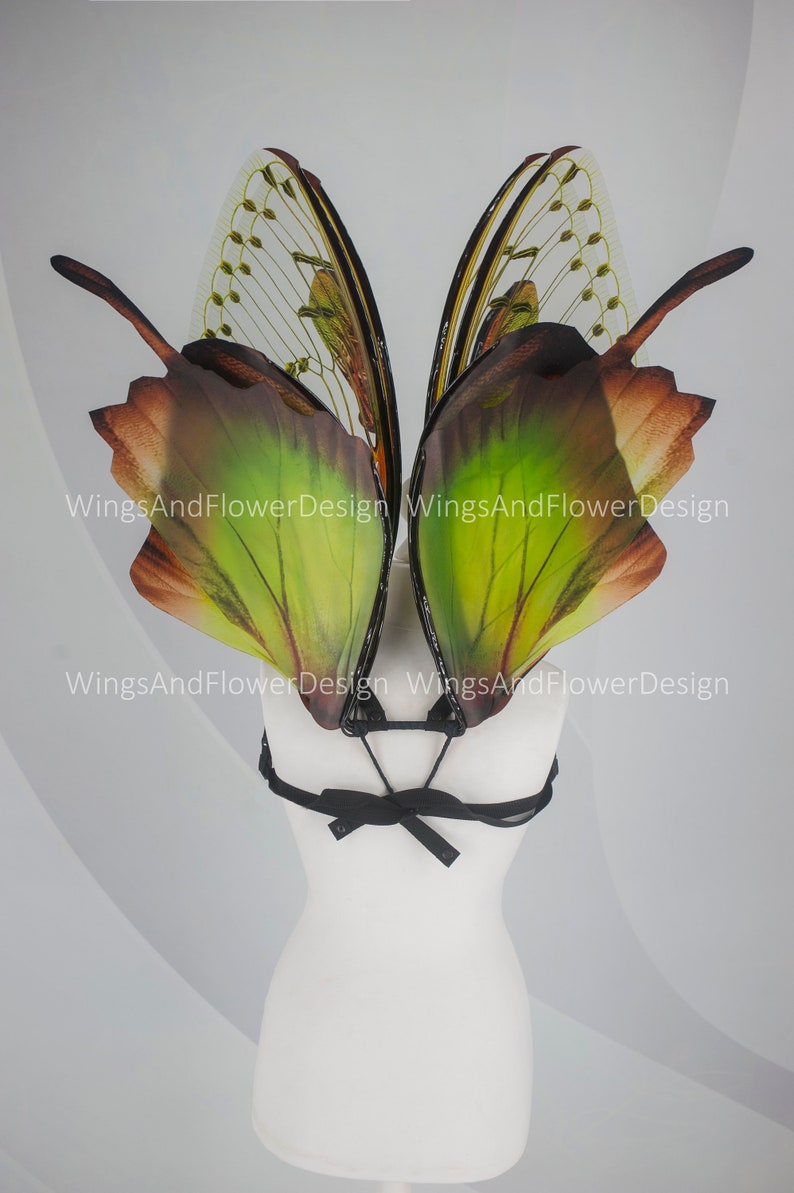 Butterfly green wings, forest fairy wings, fairy wings, wings Photo Prop, wedding wings, butterfly magical fairy wings, fantasy halloween image 3