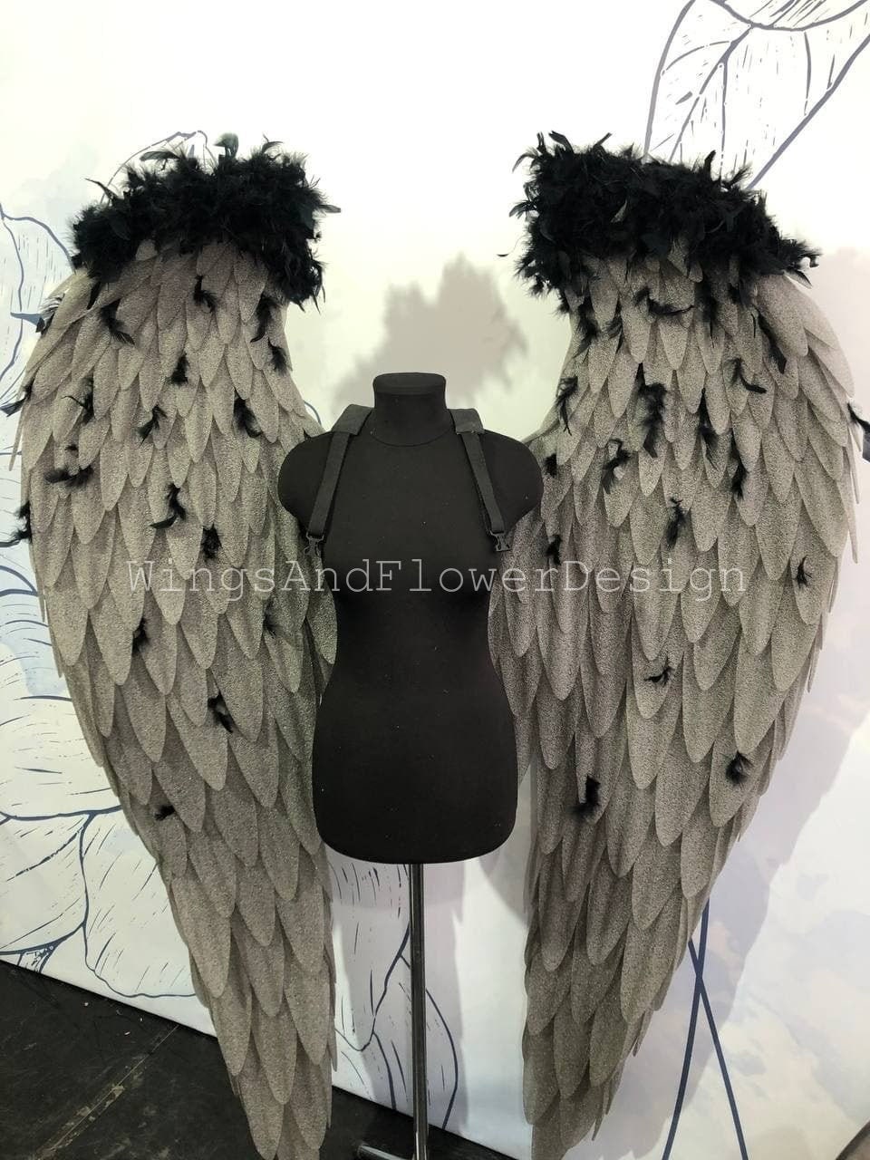 Dark Gray Angel Wings, Black Angel Wings, Wedding Wings