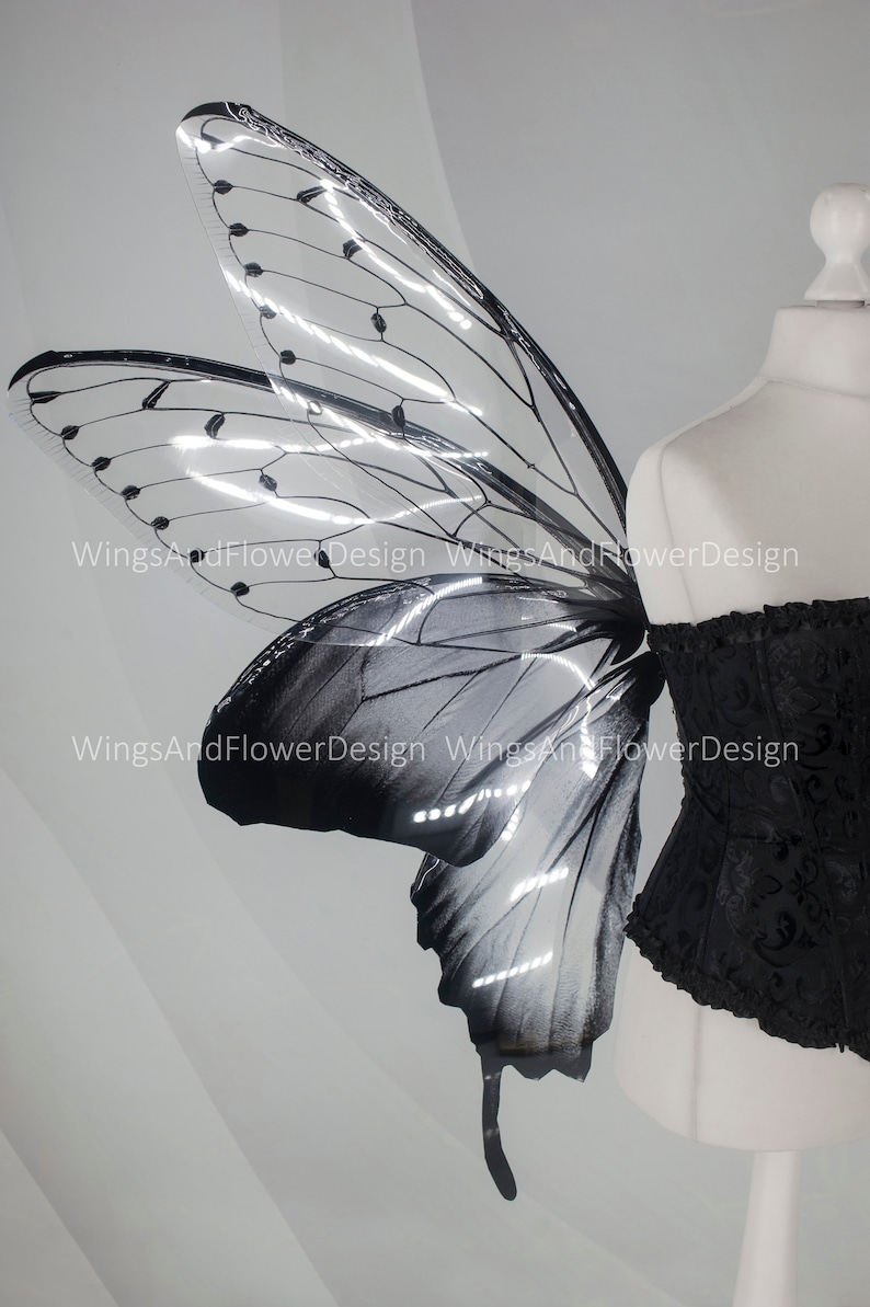 Large adult butterfly dark black gray wings, forest fairy wings, wings Photo Prop, butterfly magical fairy wings, fantasy halloween image 7