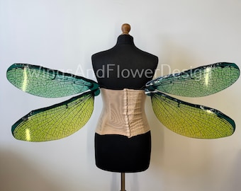 Green Dragonfly Fairy Wings Photo Prop: Corset Attachment, Fantasy Costume