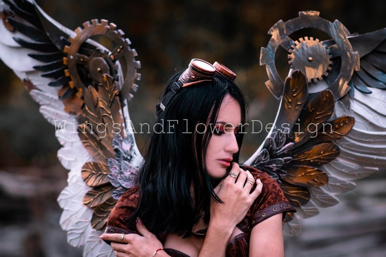 unique wings wings wings with cogs Gothic Wings white angel wings steampunk costume Wings steampunk biomechanical