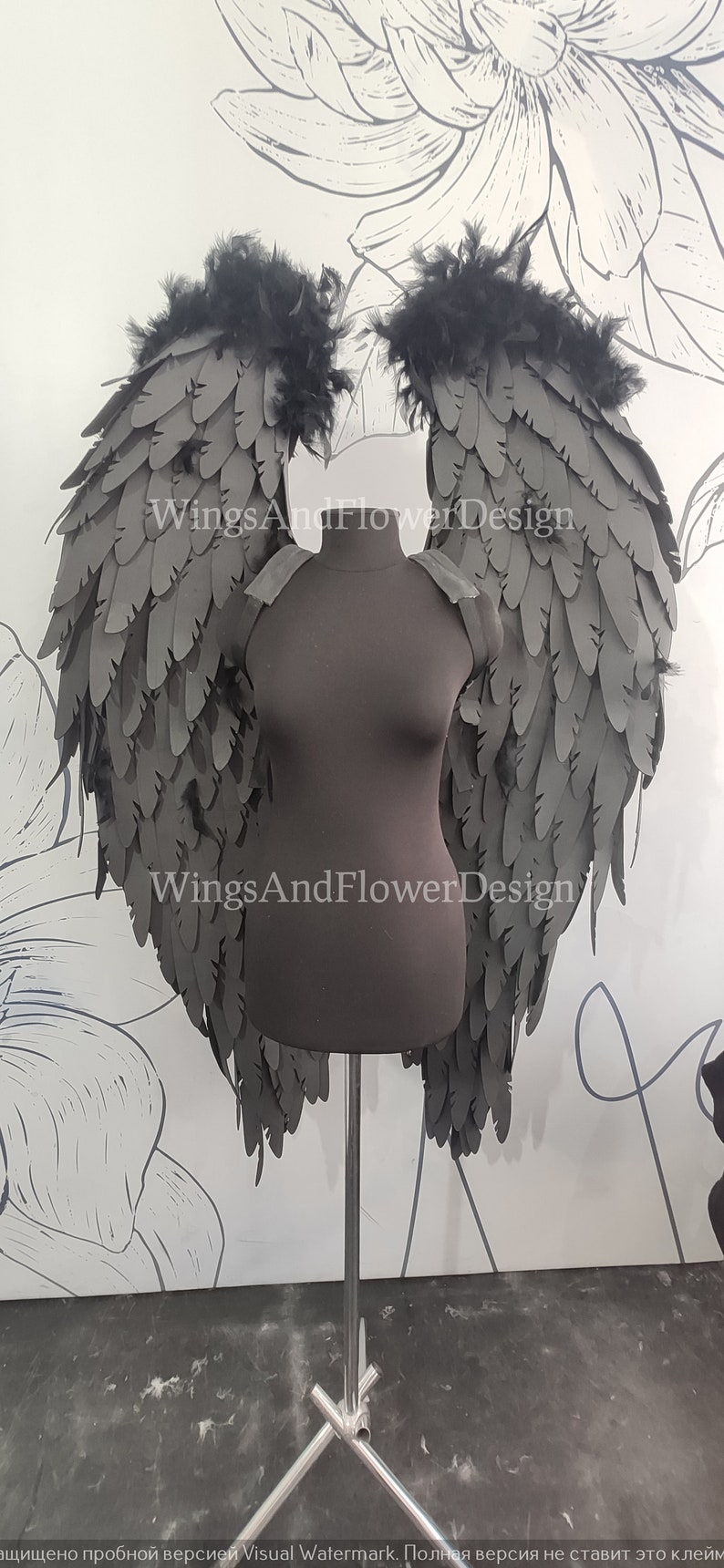 Black dark gray angel wings, angel wings, Victoria secret angel 